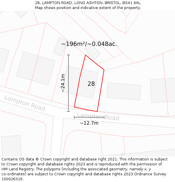 28, LAMPTON ROAD, LONG ASHTON, BRISTOL, BS41 9AL: Plot and title map