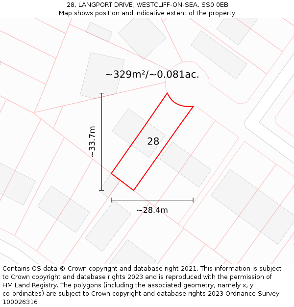 28, LANGPORT DRIVE, WESTCLIFF-ON-SEA, SS0 0EB: Plot and title map