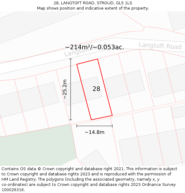 28, LANGTOFT ROAD, STROUD, GL5 1LS: Plot and title map