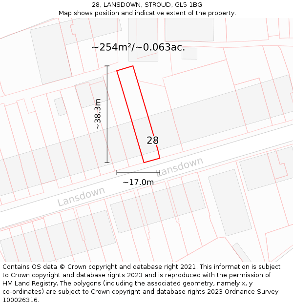 28, LANSDOWN, STROUD, GL5 1BG: Plot and title map