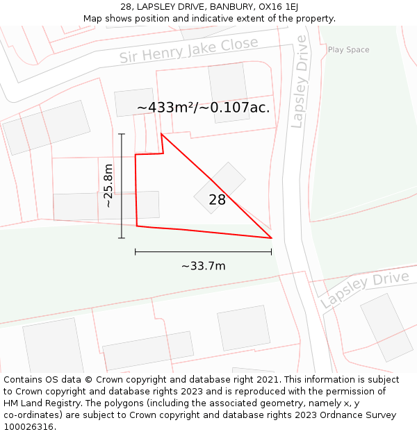 28, LAPSLEY DRIVE, BANBURY, OX16 1EJ: Plot and title map