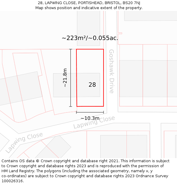 28, LAPWING CLOSE, PORTISHEAD, BRISTOL, BS20 7NJ: Plot and title map