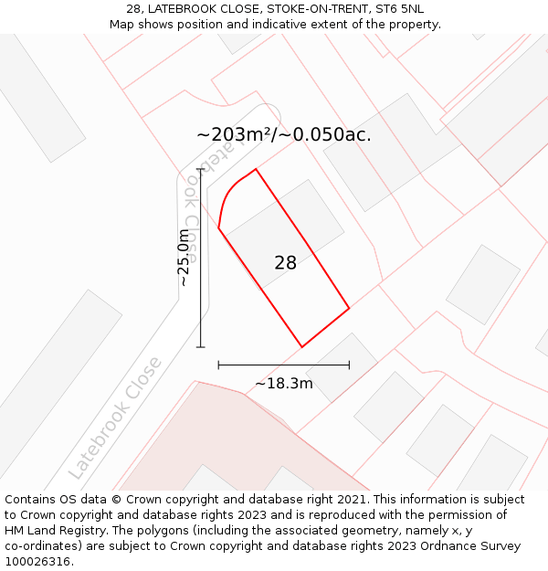 28, LATEBROOK CLOSE, STOKE-ON-TRENT, ST6 5NL: Plot and title map