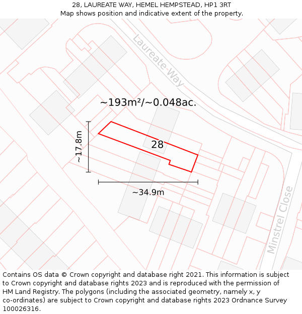 28, LAUREATE WAY, HEMEL HEMPSTEAD, HP1 3RT: Plot and title map