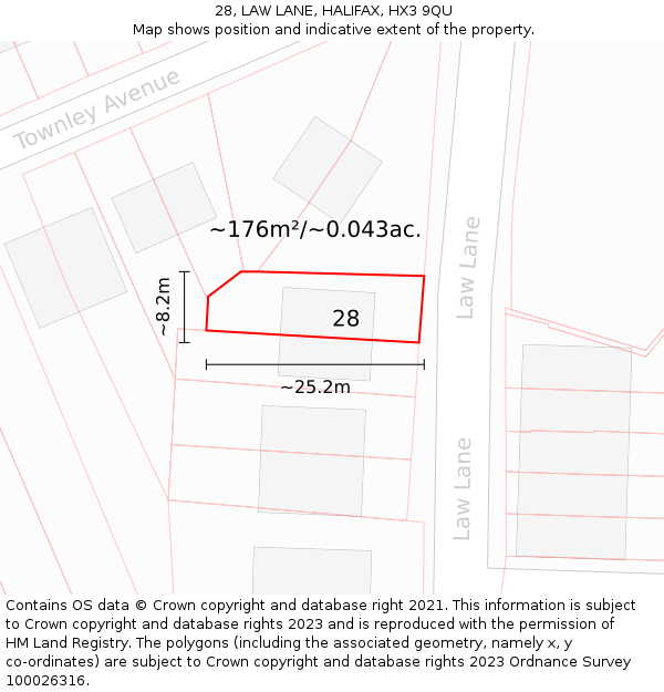 28, LAW LANE, HALIFAX, HX3 9QU: Plot and title map