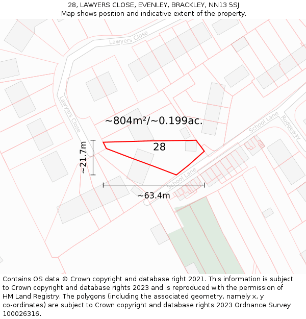 28, LAWYERS CLOSE, EVENLEY, BRACKLEY, NN13 5SJ: Plot and title map