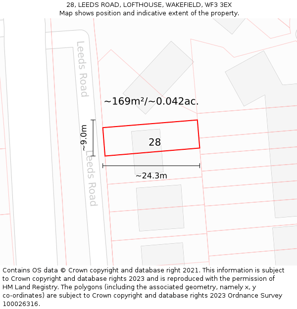 28, LEEDS ROAD, LOFTHOUSE, WAKEFIELD, WF3 3EX: Plot and title map