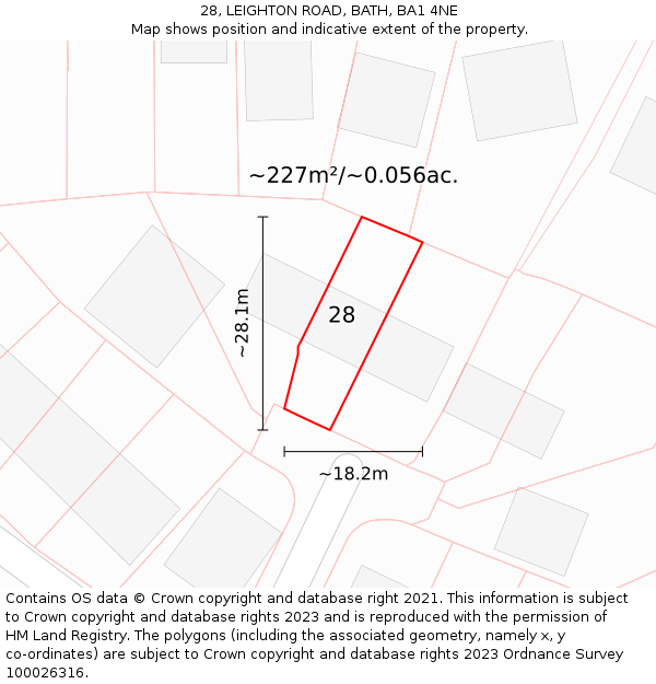 28, LEIGHTON ROAD, BATH, BA1 4NE: Plot and title map