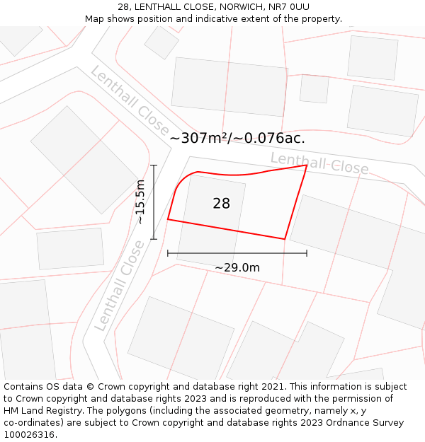 28, LENTHALL CLOSE, NORWICH, NR7 0UU: Plot and title map