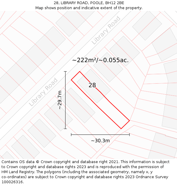 28, LIBRARY ROAD, POOLE, BH12 2BE: Plot and title map