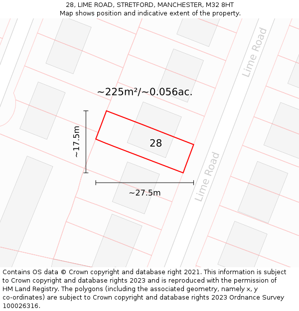 28, LIME ROAD, STRETFORD, MANCHESTER, M32 8HT: Plot and title map