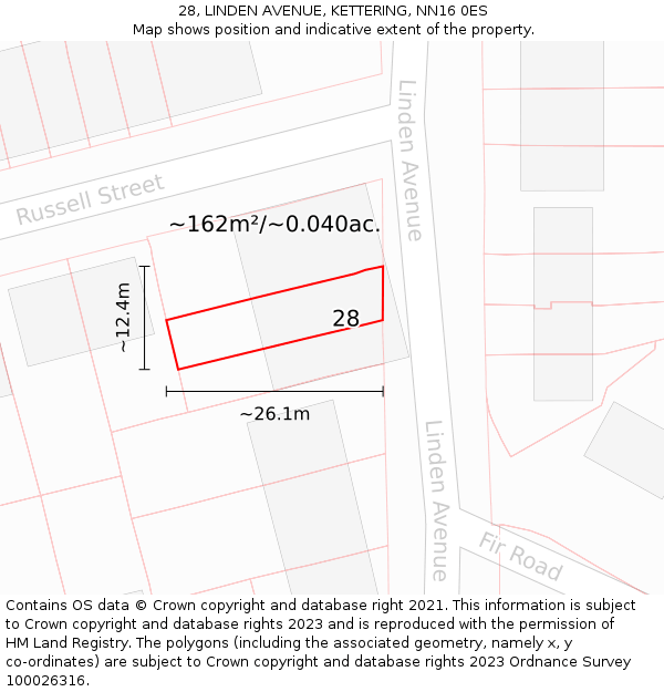 28, LINDEN AVENUE, KETTERING, NN16 0ES: Plot and title map