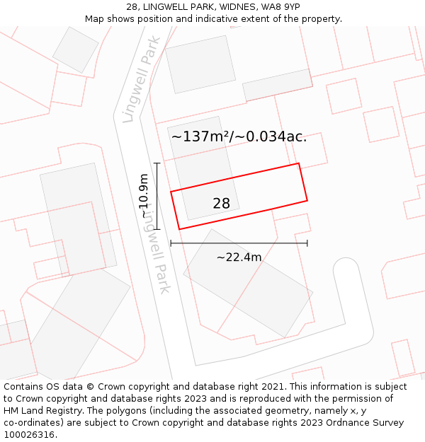 28, LINGWELL PARK, WIDNES, WA8 9YP: Plot and title map