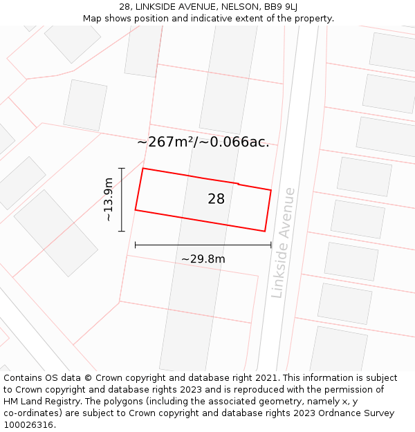 28, LINKSIDE AVENUE, NELSON, BB9 9LJ: Plot and title map