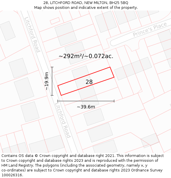 28, LITCHFORD ROAD, NEW MILTON, BH25 5BQ: Plot and title map