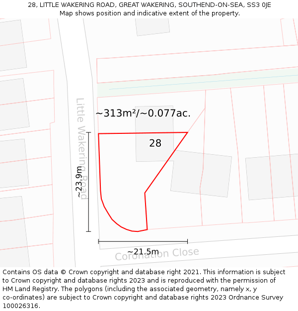 28, LITTLE WAKERING ROAD, GREAT WAKERING, SOUTHEND-ON-SEA, SS3 0JE: Plot and title map