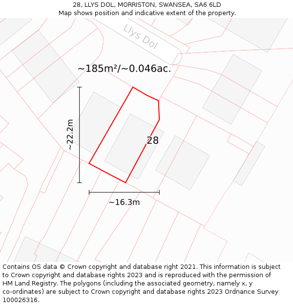 28, LLYS DOL, MORRISTON, SWANSEA, SA6 6LD: Plot and title map