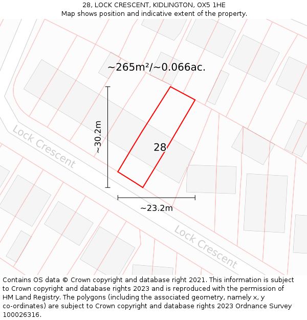 28, LOCK CRESCENT, KIDLINGTON, OX5 1HE: Plot and title map