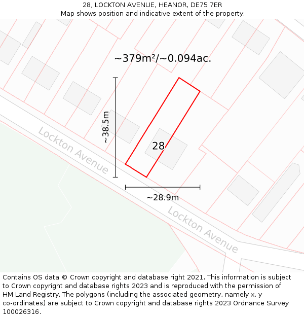 28, LOCKTON AVENUE, HEANOR, DE75 7ER: Plot and title map
