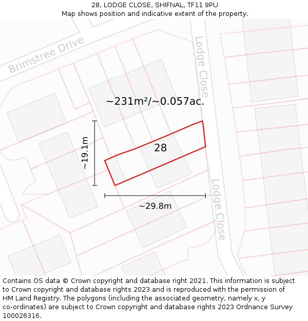 28, LODGE CLOSE, SHIFNAL, TF11 9PU: Plot and title map