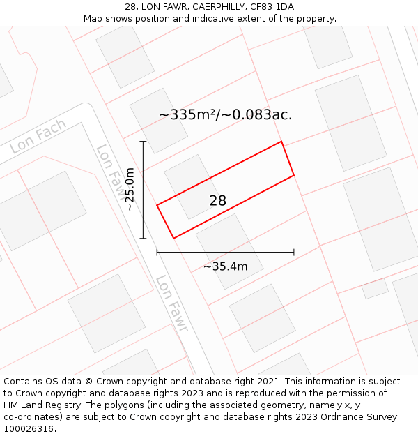 28, LON FAWR, CAERPHILLY, CF83 1DA: Plot and title map