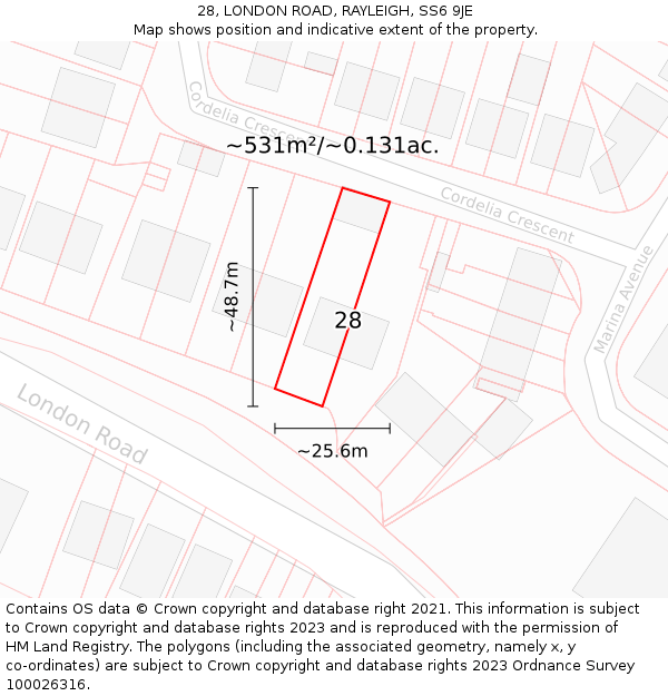 28, LONDON ROAD, RAYLEIGH, SS6 9JE: Plot and title map