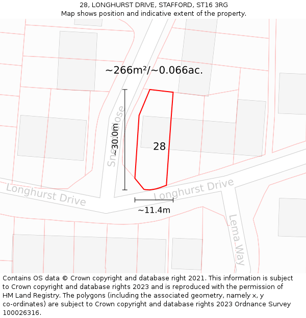 28, LONGHURST DRIVE, STAFFORD, ST16 3RG: Plot and title map