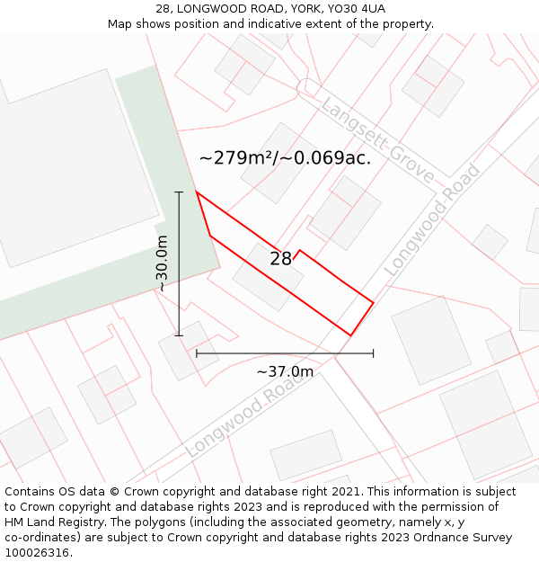 28, LONGWOOD ROAD, YORK, YO30 4UA: Plot and title map