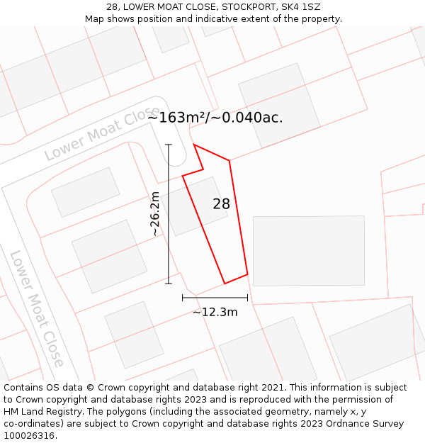 28, LOWER MOAT CLOSE, STOCKPORT, SK4 1SZ: Plot and title map