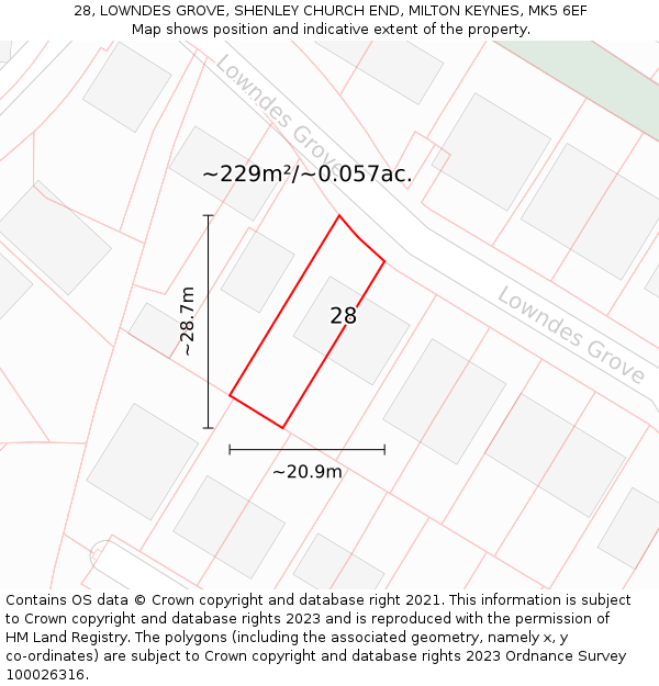 28, LOWNDES GROVE, SHENLEY CHURCH END, MILTON KEYNES, MK5 6EF: Plot and title map