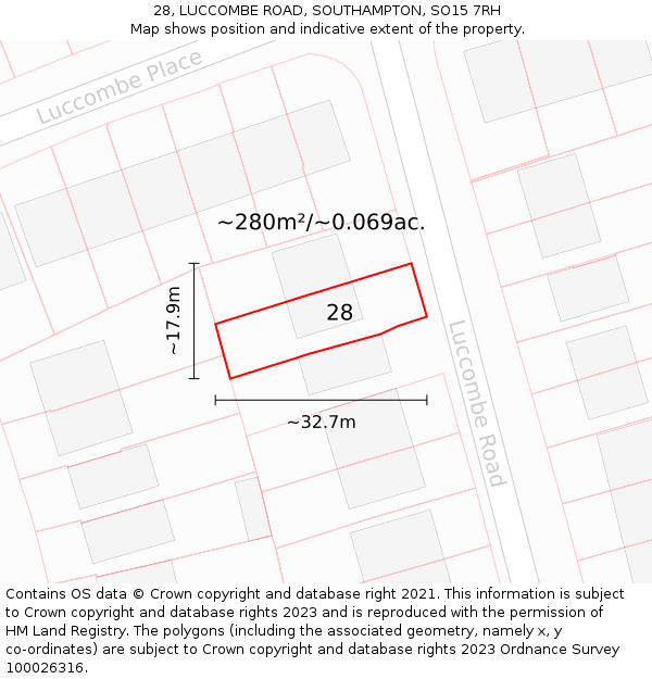 28, LUCCOMBE ROAD, SOUTHAMPTON, SO15 7RH: Plot and title map