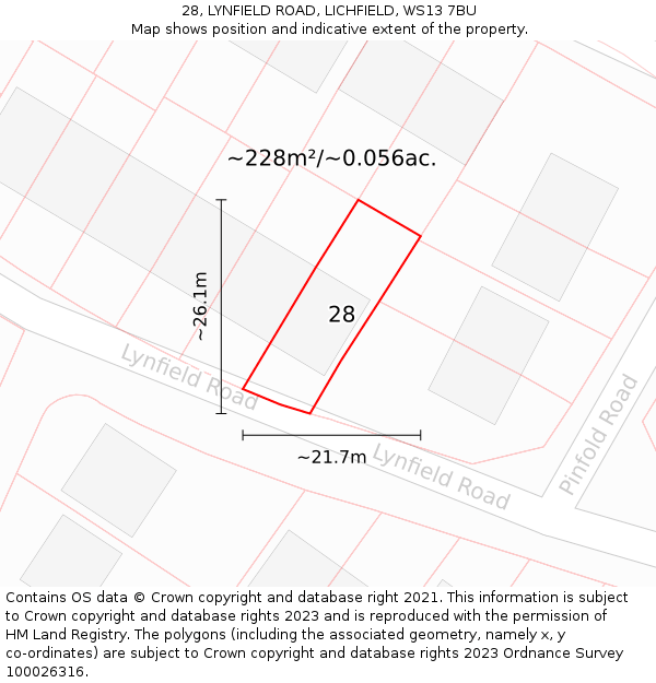 28, LYNFIELD ROAD, LICHFIELD, WS13 7BU: Plot and title map