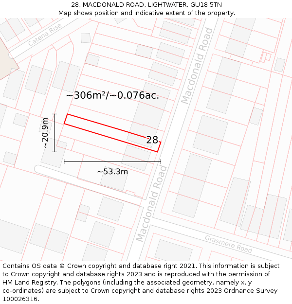 28, MACDONALD ROAD, LIGHTWATER, GU18 5TN: Plot and title map