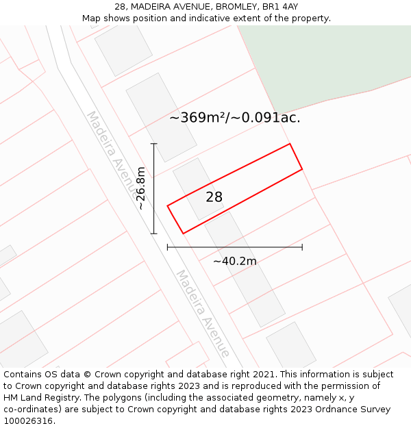 28, MADEIRA AVENUE, BROMLEY, BR1 4AY: Plot and title map