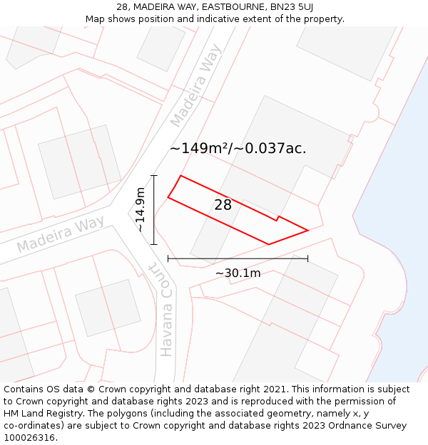 28, MADEIRA WAY, EASTBOURNE, BN23 5UJ: Plot and title map