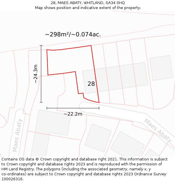 28, MAES ABATY, WHITLAND, SA34 0HQ: Plot and title map