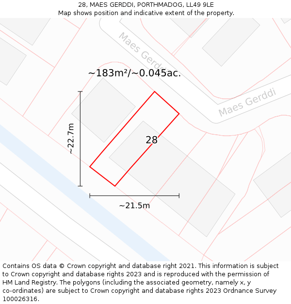 28, MAES GERDDI, PORTHMADOG, LL49 9LE: Plot and title map