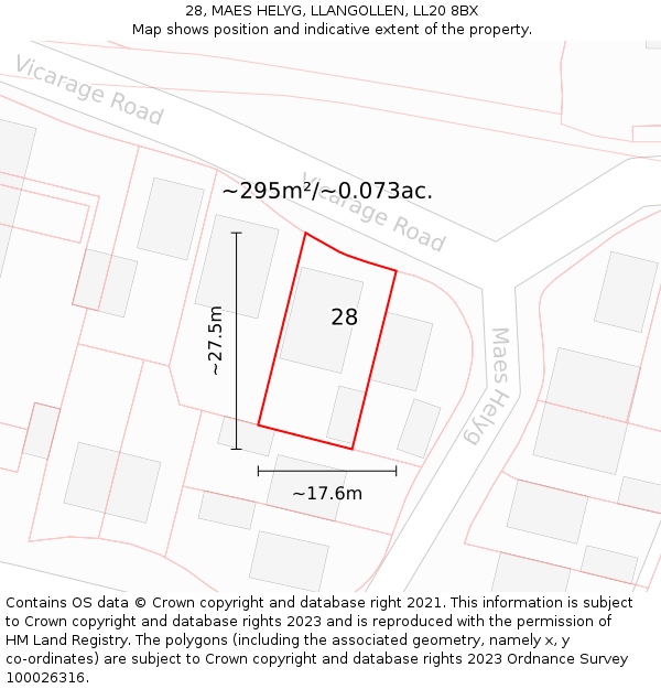 28, MAES HELYG, LLANGOLLEN, LL20 8BX: Plot and title map