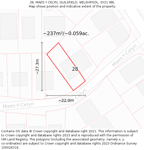 28, MAES Y CELYN, GUILSFIELD, WELSHPOOL, SY21 9BL: Plot and title map