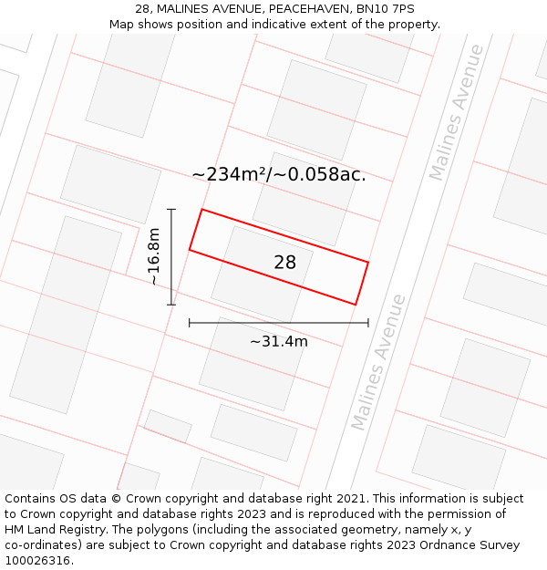 28, MALINES AVENUE, PEACEHAVEN, BN10 7PS: Plot and title map