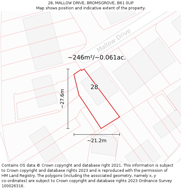 28, MALLOW DRIVE, BROMSGROVE, B61 0UP: Plot and title map