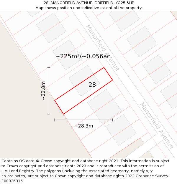 28, MANORFIELD AVENUE, DRIFFIELD, YO25 5HP: Plot and title map