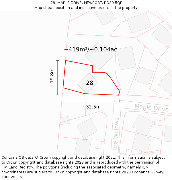 28, MAPLE DRIVE, NEWPORT, PO30 5QP: Plot and title map