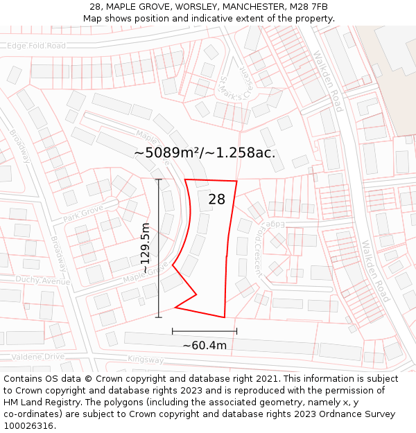 28, MAPLE GROVE, WORSLEY, MANCHESTER, M28 7FB: Plot and title map