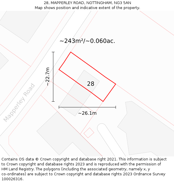 28, MAPPERLEY ROAD, NOTTINGHAM, NG3 5AN: Plot and title map