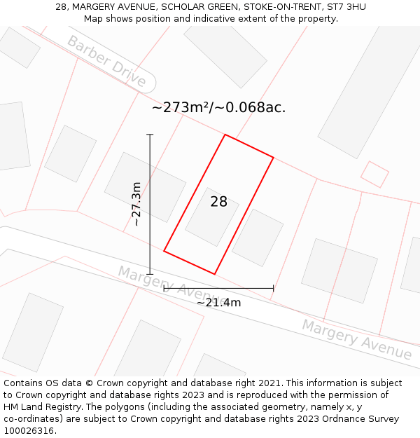 28, MARGERY AVENUE, SCHOLAR GREEN, STOKE-ON-TRENT, ST7 3HU: Plot and title map