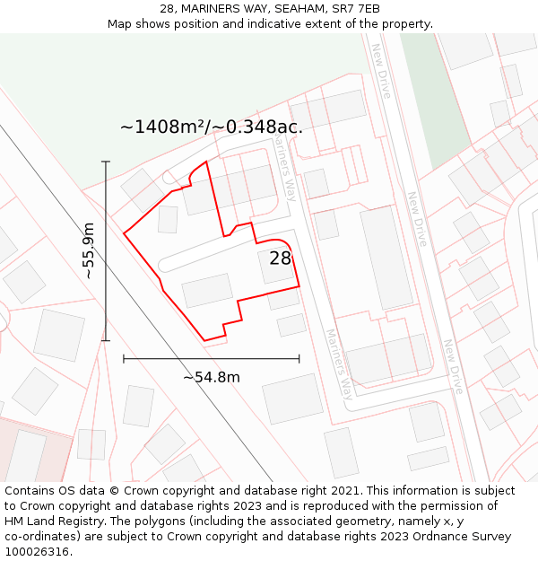 28, MARINERS WAY, SEAHAM, SR7 7EB: Plot and title map