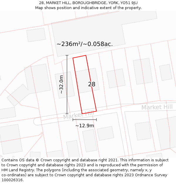 28, MARKET HILL, BOROUGHBRIDGE, YORK, YO51 9JU: Plot and title map