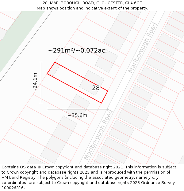 28, MARLBOROUGH ROAD, GLOUCESTER, GL4 6GE: Plot and title map