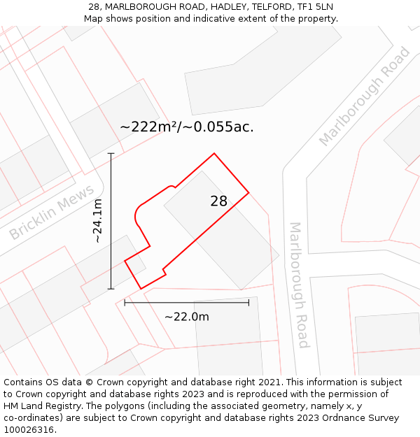 28, MARLBOROUGH ROAD, HADLEY, TELFORD, TF1 5LN: Plot and title map